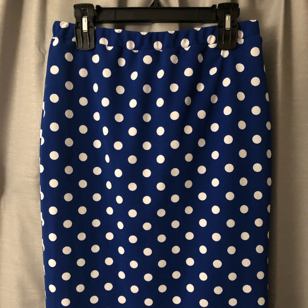 Royal blue and white polka dot skirt